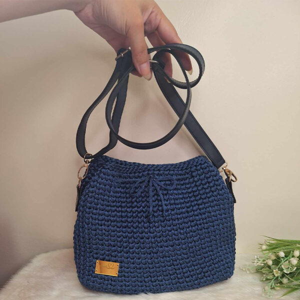 dark blue crochet bag